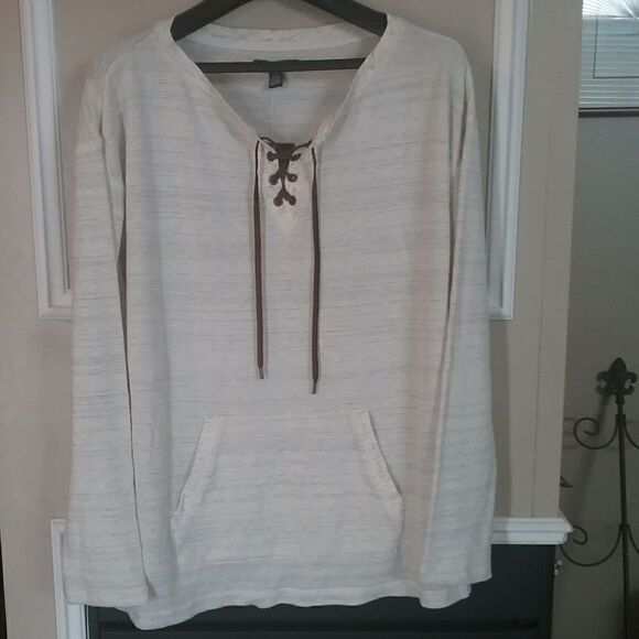 Chaps Lace Up Pop Over Knit Top Women's Size Medium - Picture 1 of 7